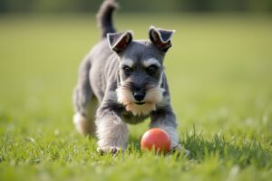 Miniature Schnauzer playing outside